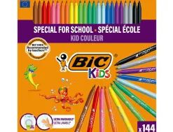 Feutre bic kids coloriage encre ultra-lavable capuchon ventilé pointe bloquée décor fantaisie pack scolaire 144 unités