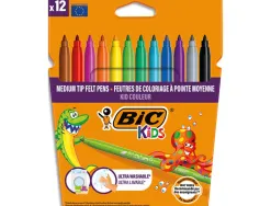 Feutre bic kids coloriage encre ultra-lavable capuchon ventilé pointe bloquée décor fantaisie pochette 12 unités