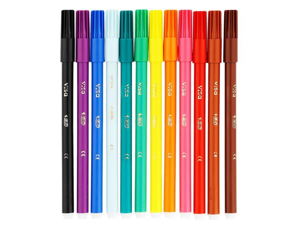 Feutre bic kids visa coloriage encre lavable capuchon ventilé pointe bloquée ultra-résistante étui carton 12 unités
