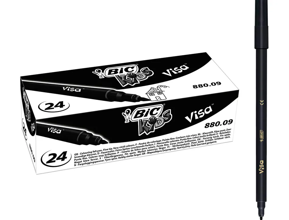 Feutre bic kids visa coloriage encre lavable capuchon ventilé pointe bloquée ultra-résistante couleur noir