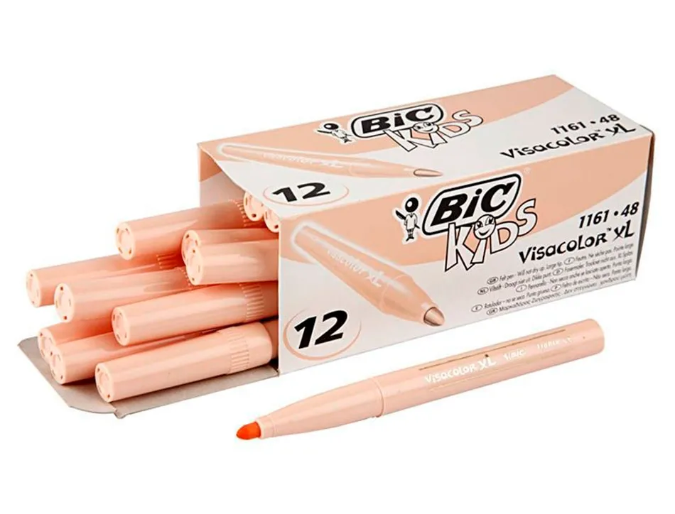 Feutre bic kids visacolor xl encre lavable pointe large bloquee coloris chair