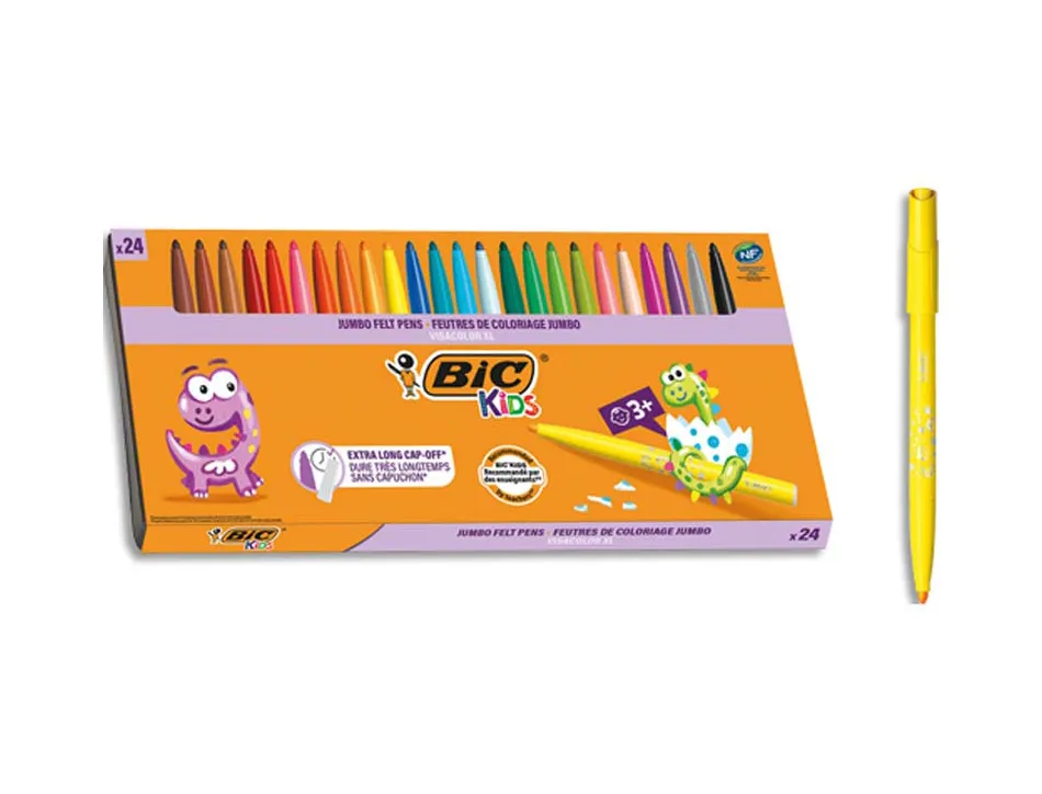 Feutre bic kids visacolor xl coloriage encre lavable pointe extra-large bloquée couleurs très vives étui tiroir 24u