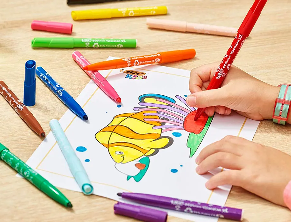 Feutre bic kids visacolor xl encre lavable pointe large bloquee coloris bleu clair