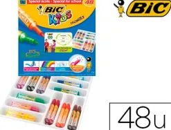 Feutre coloriage bic kids decoralo pointe ogive extra large bloquée 12 couleurs assorties spécial école 48 unités