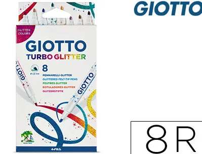 Feutre coloriage giotto turbo glitter capuchon ventilé pointe moyenne encre pailletée base eau coloris assortis étui 8u