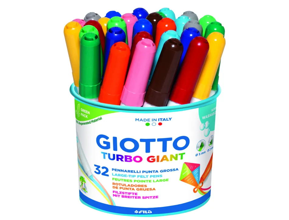 Feutre coloriage giotto turbo giant capuchon ventilé pointe ogive 7.5mm super résistante pot 32 unités