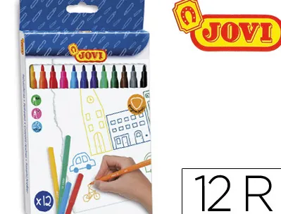 Feutre coloriage jovi lavable capuchon sécurité ventilé pointe solide 3mm 2 formats fine/maxi pochette 12 unités