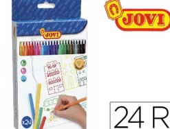 Feutre coloriage jovi lavable capuchon sécurité ventilé pointe solide 3mm 2 formats fine/maxi pochette 24 unités