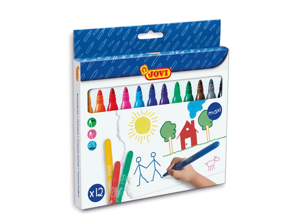Feutre coloriage jovi mine 14mm longueur 135mm pointe large pochette 12 unités