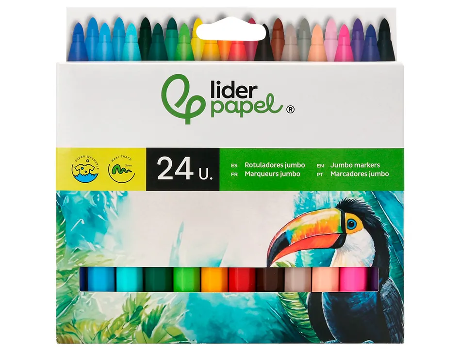 Feutre coloriage liderpapel jumbo longueur écriture 800m pointe nylon 5mm diamètre boîte carton 24 unités