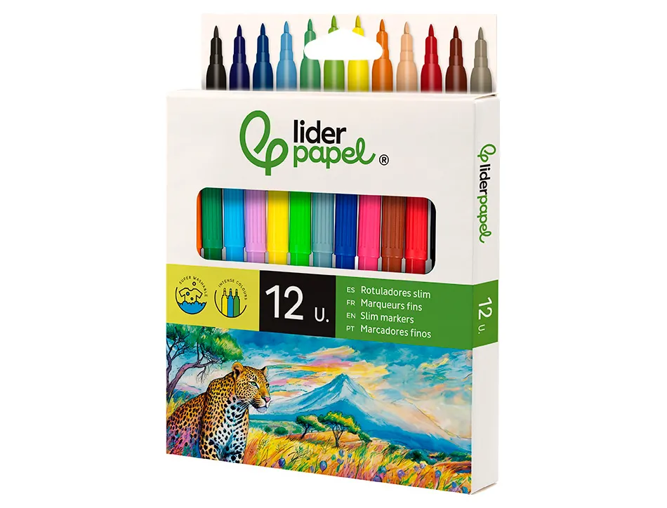 Feutre coloriage liderpapel slim longueur écriture 800m pointe nylon 2mm diamètre étui carton 12 unités