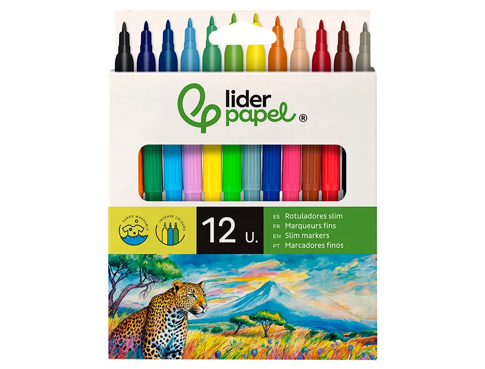 Feutre coloriage liderpapel slim longueur écriture 800m pointe nylon 2mm diamètre étui carton 12 unités