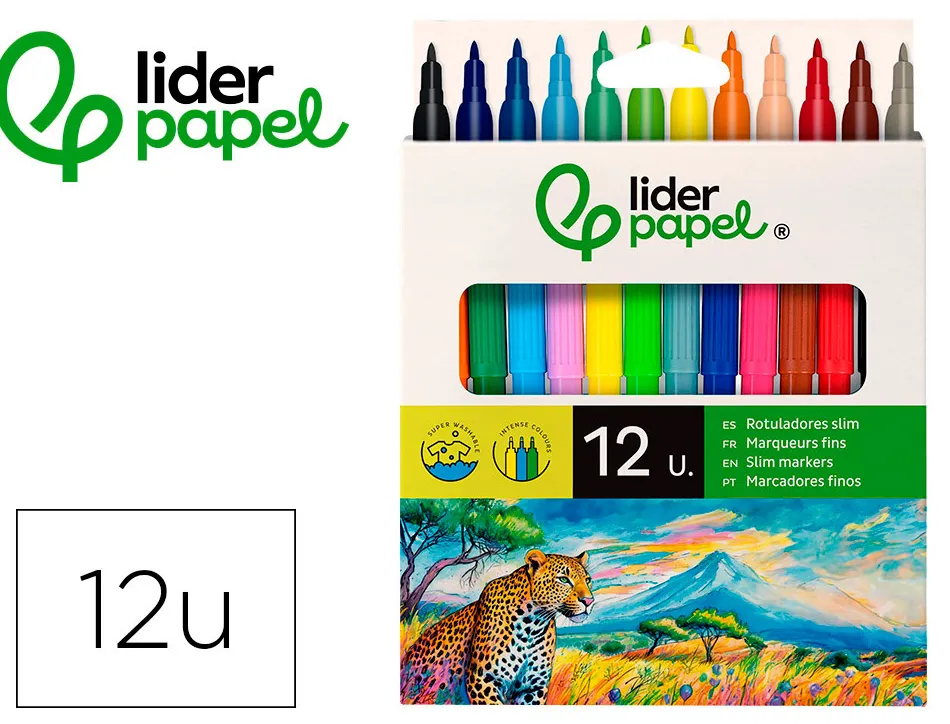 Feutre coloriage liderpapel slim longueur écriture 800m pointe nylon 2mm diamètre étui carton 12 unités