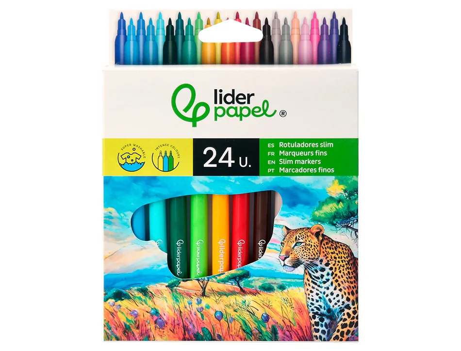 Feutre coloriage liderpapel slim longueur écriture 800m pointe nylon 2mm diamètre étui carton 24 unités