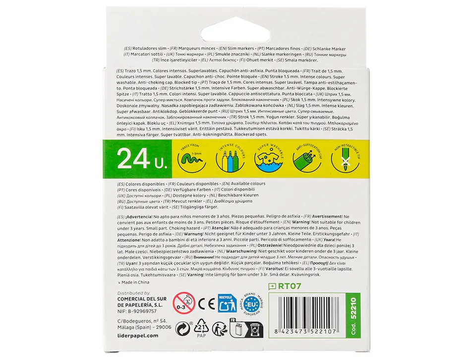 Feutre coloriage liderpapel slim longueur écriture 800m pointe nylon 2mm diamètre étui carton 24 unités