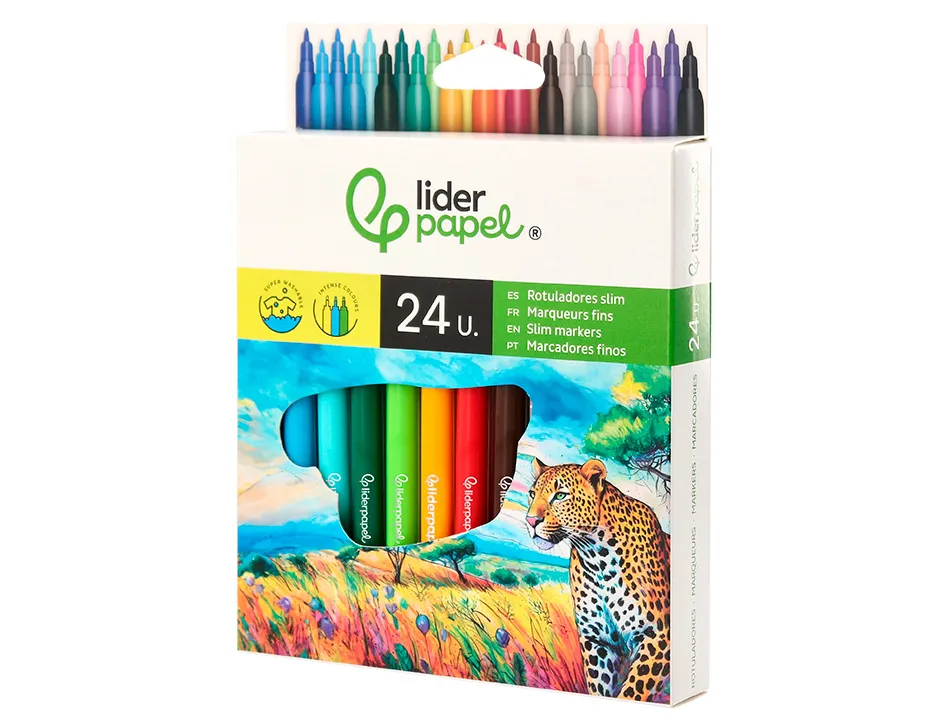 Feutre coloriage liderpapel slim longueur écriture 800m pointe nylon 2mm diamètre étui carton 24 unités