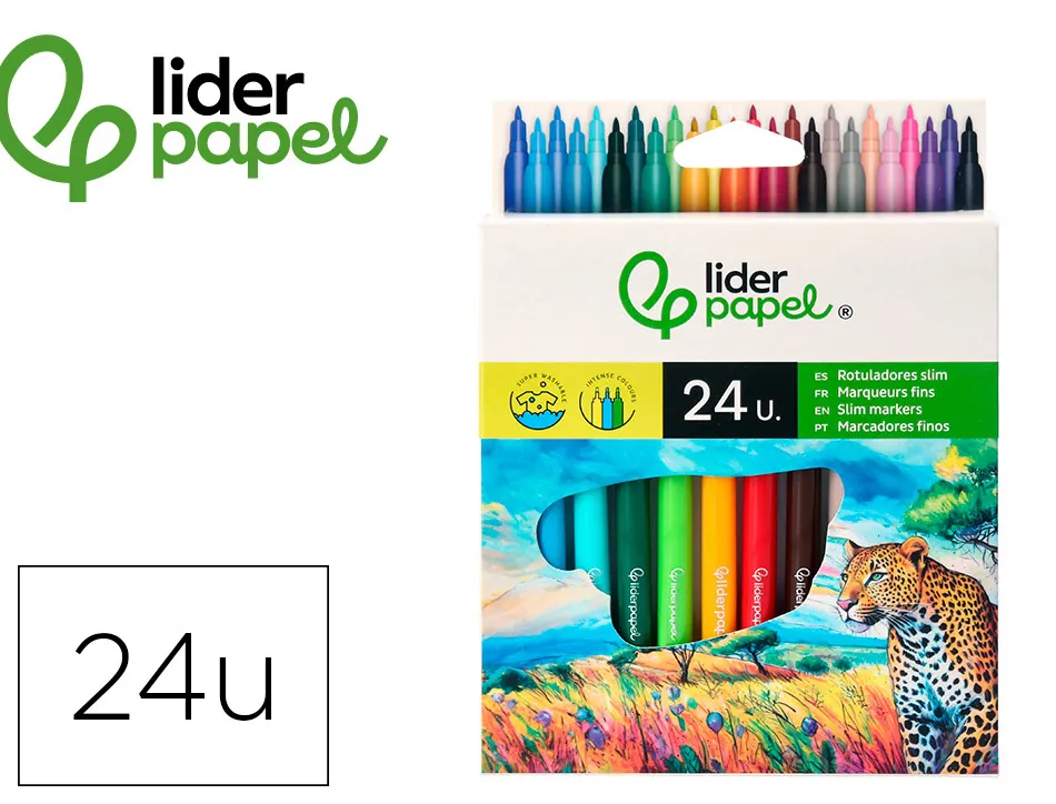 Feutre coloriage liderpapel slim longueur écriture 800m pointe nylon 2mm diamètre étui carton 24 unités