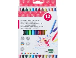 Feutre coloriage liderpapel duo 2 pointes fibre 5mm et 2.5mm longueur écriture 800m boîte carton 12 unités