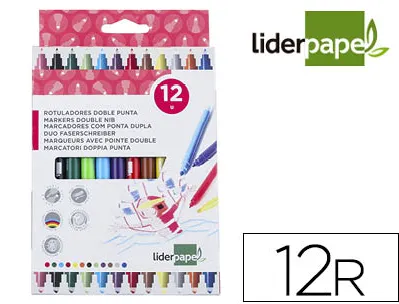 Feutre coloriage liderpapel duo 2 pointes fibre 5mm et 2.5mm longueur écriture 800m boîte carton 12 unités