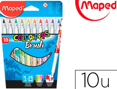 Feutre coloriage maped brush pointe pinceau coloris vifs pochette carton 10 unités