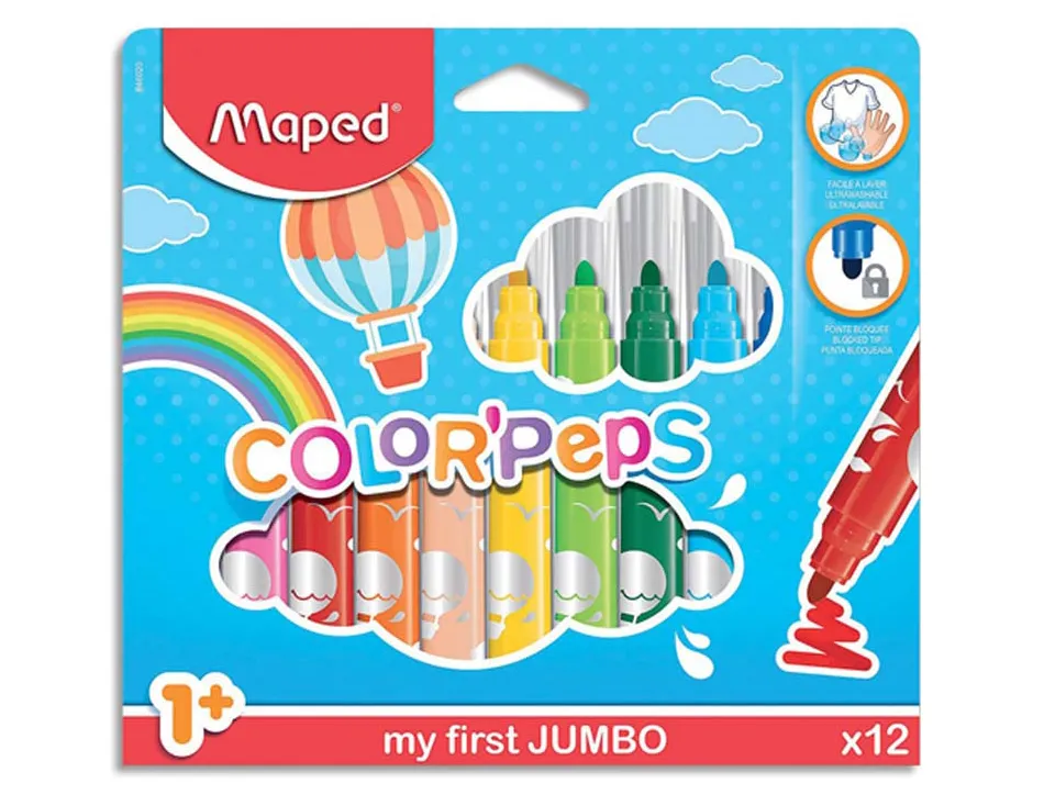 Feutre coloriage maped color'peps maxi triangulaire encore ultra-lavable pointe bloquée large pochette 12 unités
