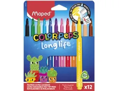 Feutre coloriage maped color'peps long life pointe moyenne encre ultra lavable coloris assortis pochette 12