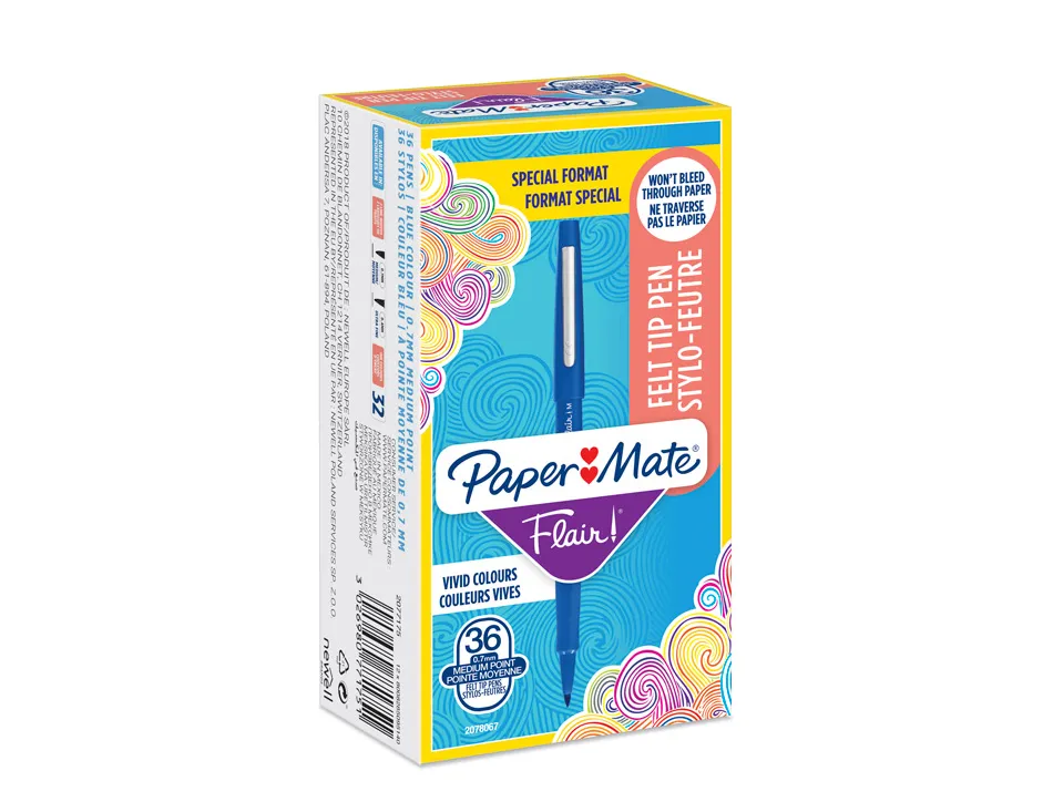 Feutre coloriage paper mate flair encre base eau pointe moyenne 0,7mm coloris bleu boite 30 unites + 6 gratuites