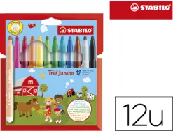 Feutre coloriage stabilo trio jumbo pointe xxl bloquée grip triangulaire couleurs assorties étui carton 12 unités