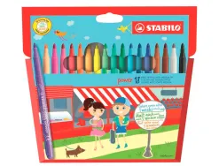 Feutre coloriage stabilo power capuchon ventilé encre lavable pointe moyenne ne sèche pas pochette 18 unités