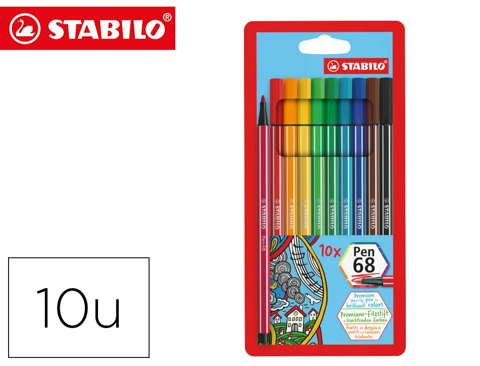 Feutre coloriage stabilo pen 68 encre aquarellable pointe ogive bloquée étui chevalet pochette 10 unités