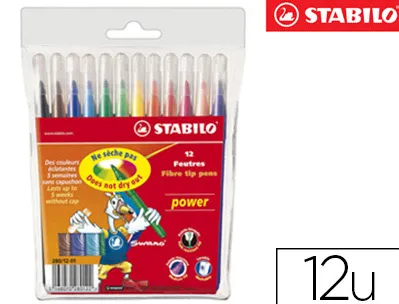 Feutre coloriage stabilo power capuchon ventilé encre lavable pointe moyenne ne sèche pas pochette 12 unités