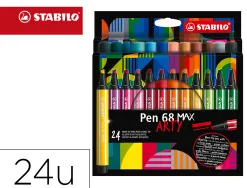 Feutre coloriage stabilo pen 68 max arty encre aquarellablepointe large biseautee etui carton 24 coloris assortis