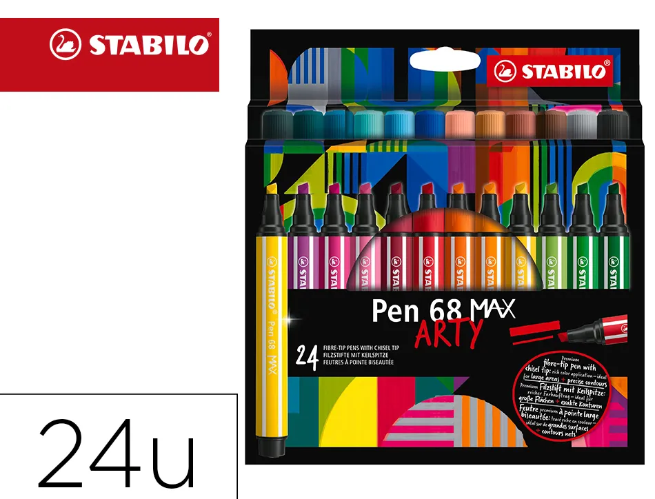 Feutre coloriage stabilo pen 68 max arty encre aquarellablepointe large biseautee etui carton 24 coloris assortis