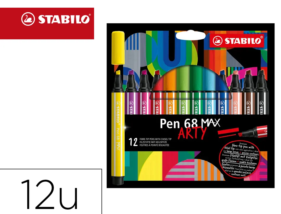 Feutre coloriage stabilo pen 68 max arty encre aquarellablepointe large biseautee etui carton 12 coloris assortis