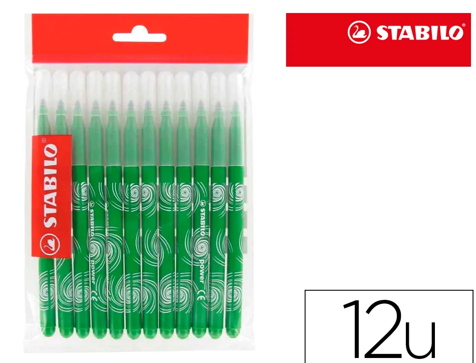 Feutre coloriage stabilo power recharge coffret schoolpack pointe moyenne bloquée coloris vert pochette de 12un