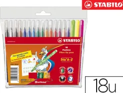 Feutre coloriage stabilo trio triangulaire encre super lavable pointe moyenne pochette 18 unités + 3 fluos