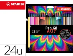 Feutre dessin stabilo pen 68 arty encre inodore base eau pointe moyenne trace 1mm etui carton 24 unites