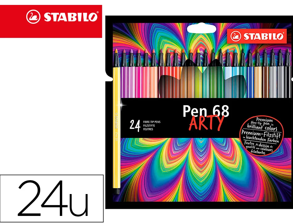 Feutre dessin stabilo pen 68 arty encre inodore base eau pointe moyenne trace 1mm etui carton 24 unites