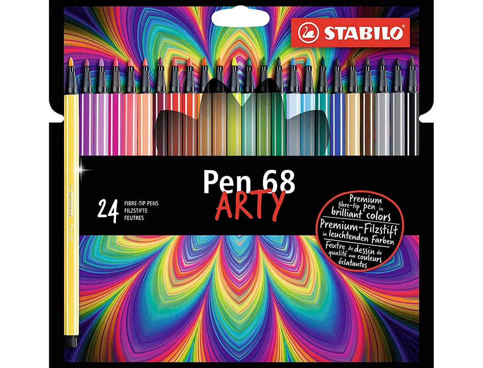 Feutre dessin stabilo pen 68 arty encre inodore base eau pointe moyenne trace 1mm etui carton 24 unites