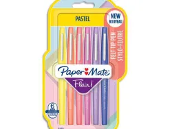 Feutre ecriture paper mate flair pastel pointe nylon 0,7mm bouchon ventile clip metal blister 6 unites