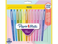 Feutre ecriture paper mate flair pastel pointe nylon 0,7mm bouchon ventile clip metal blister 12 unites