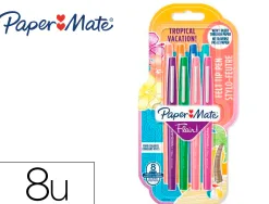 Feutre ecriture paper mate flair tropical pointe moyenne 0,7mm encres assorties blister 8 couleurs