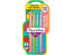 Feutre ecriture paper mate flair original pointe moyenne 0,7mm encres assorties fun blister 4