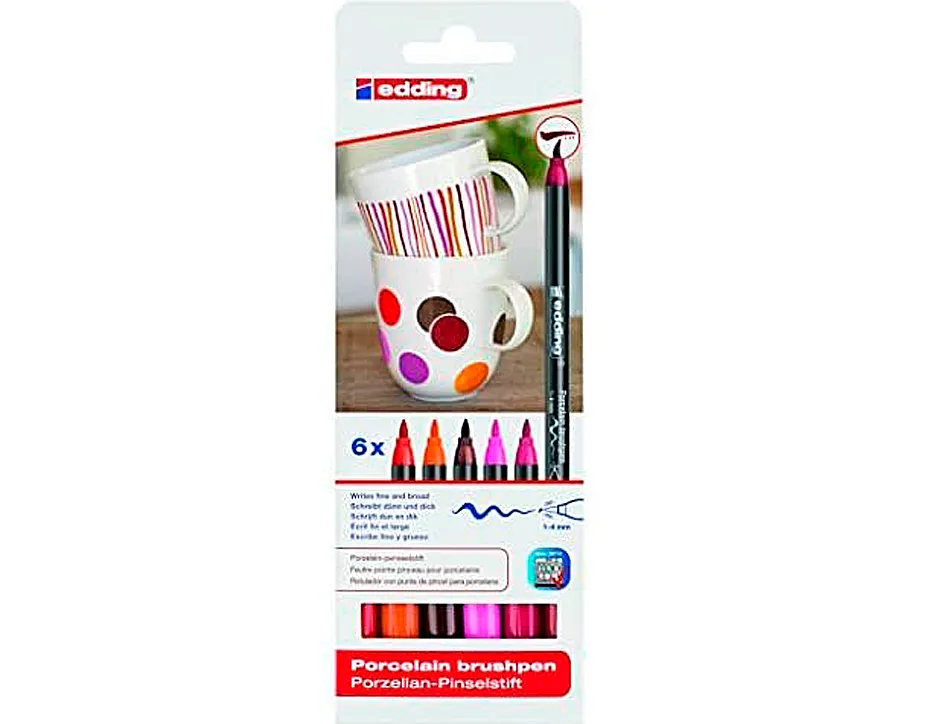 Feutre edding porcelaine e4200 céramique émaillée verre pointe pinceau fine flexible pochette 6 coloris