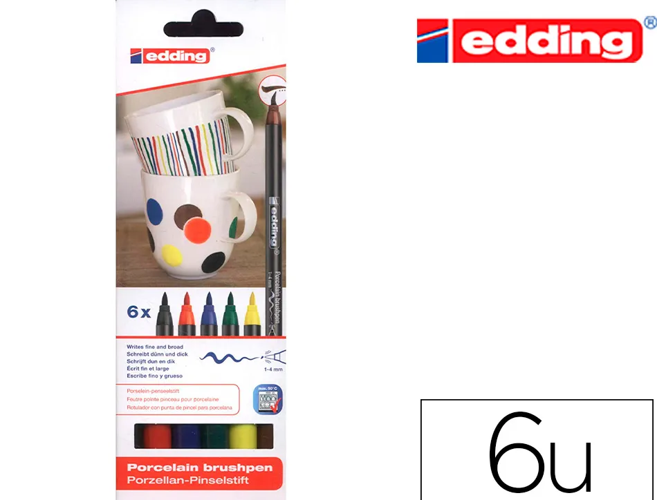 Feutre edding porcelaine e4200 céramique émaillée verre pointe pinceau fine flexible pochette 6 coloris