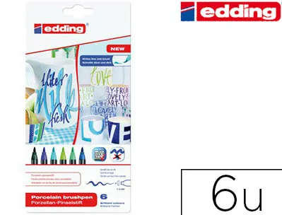 Feutre edding porcelaine e4200 céramique émaillée verre pointe pinceau fine flexible pochette 6 coloris chauds