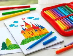 Feutre faber castell scolaire pointe robuste capuchon ventilé lavable couleurs assorties étui 12 unités