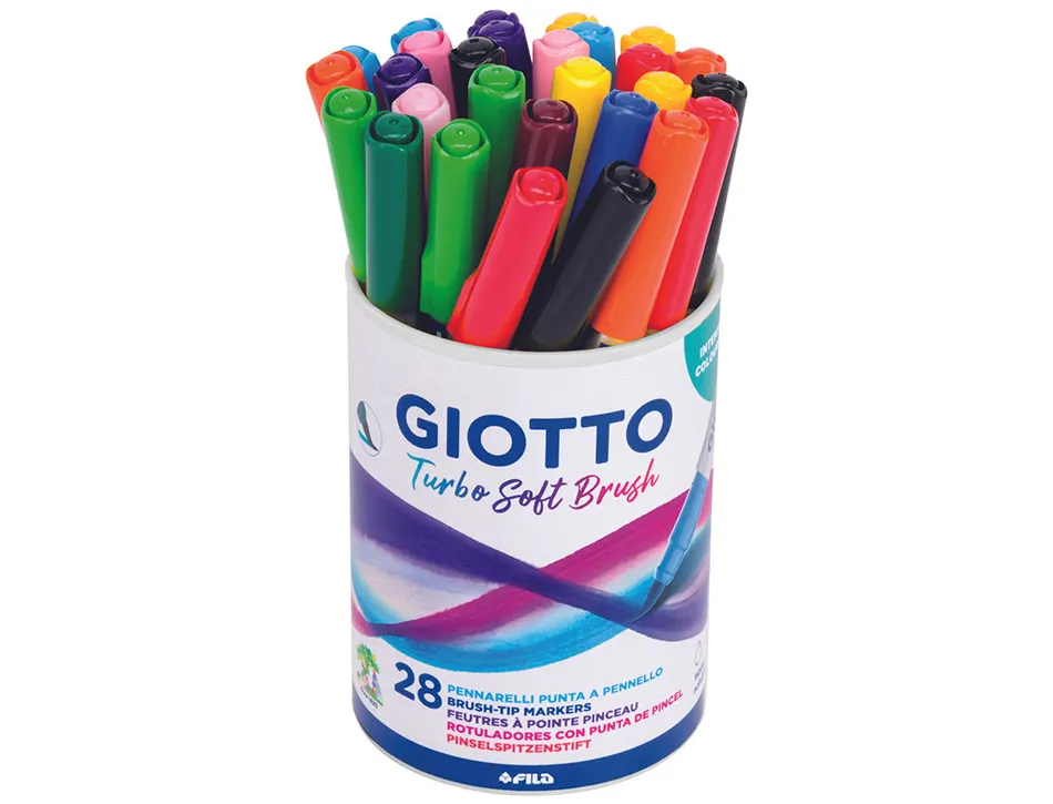 Feutre giotto turbo soft brush pointe pinceau 10 coloris assortis pot 32 unites