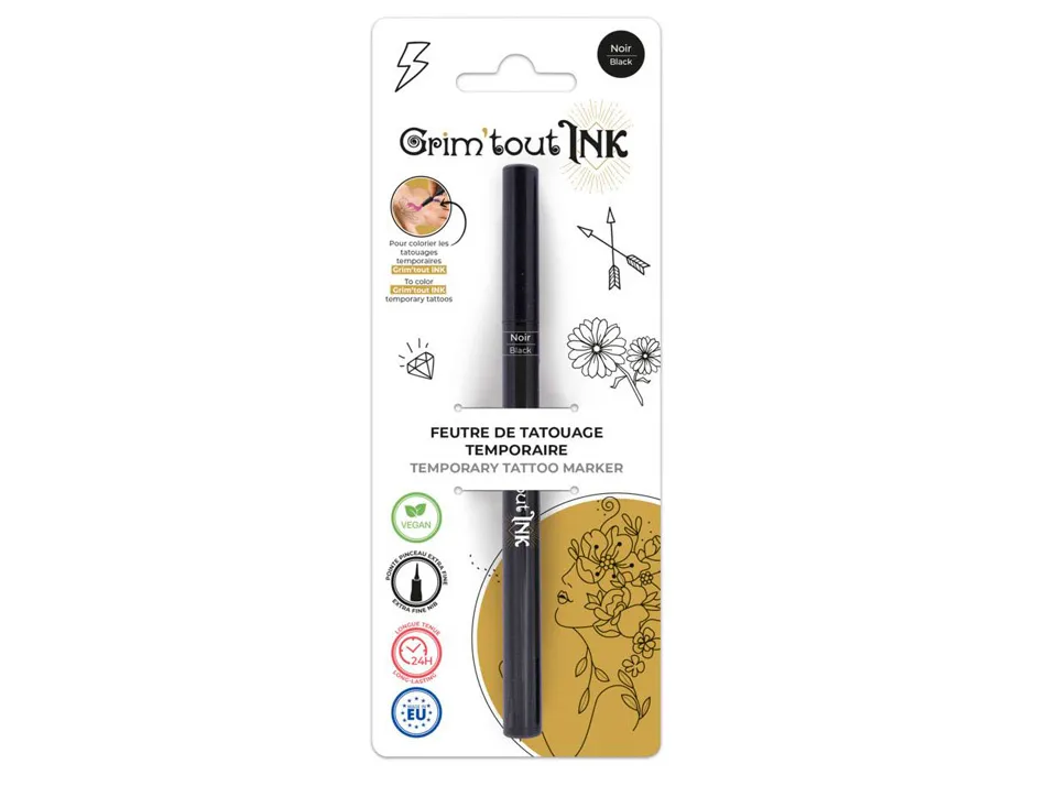 Feutre grim'tout ink tatouage temporaire pointe pinceau extra fine coloris noir