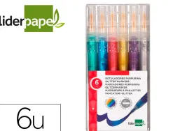 Feutre liderpapel encre metallisee pailletee double pointe etui de 6u assorties